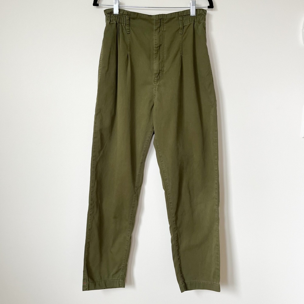 Xirena High Rise Paper Bag Waist Utility Trousers Green Womens Medium